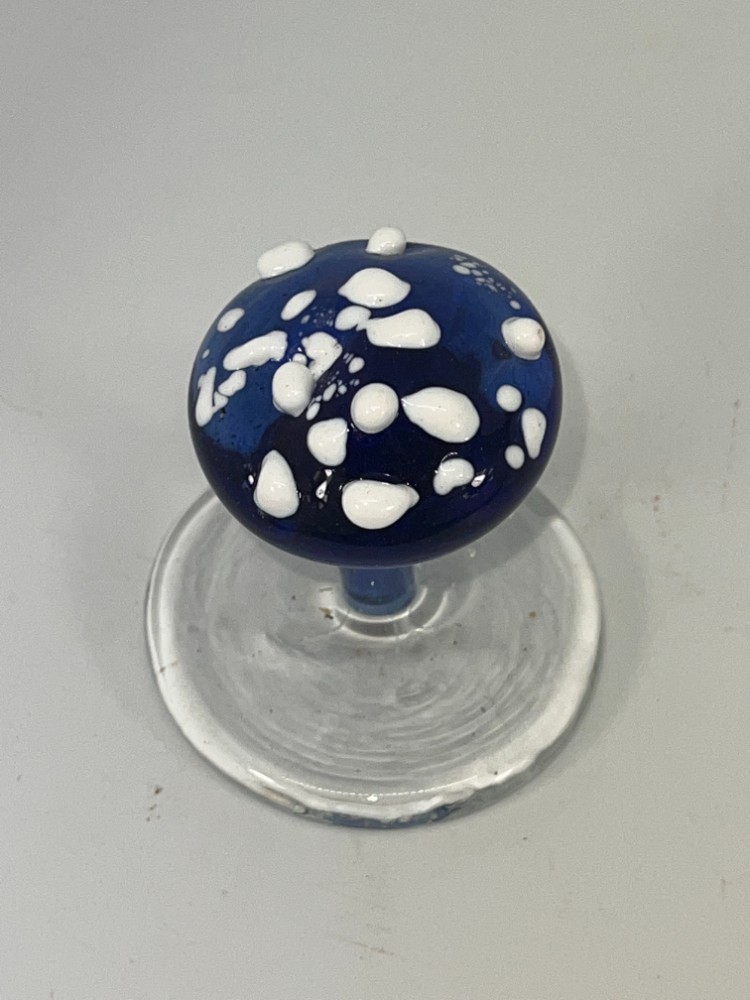 Small Glass Mushroom- White & Blue
