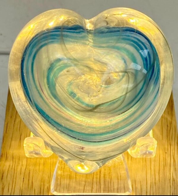 Glass Heart Blue and White Swirl