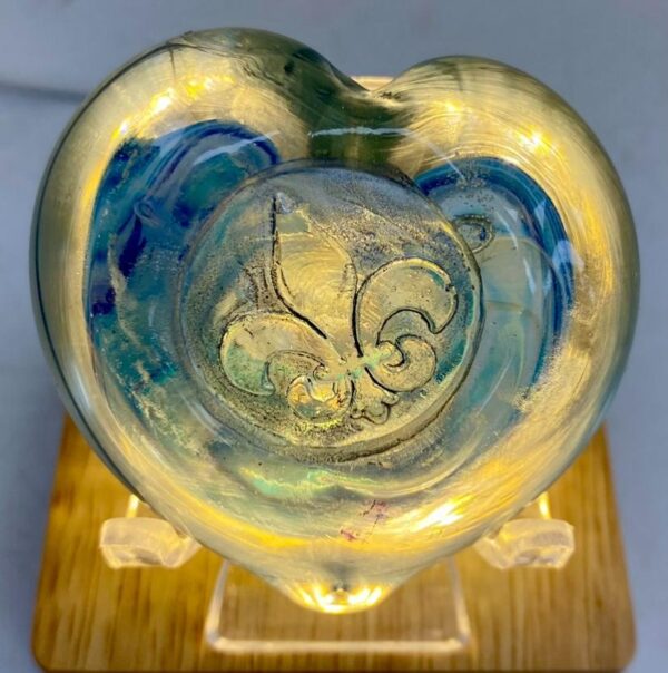 Glass Heart Stamped Fleur de lis