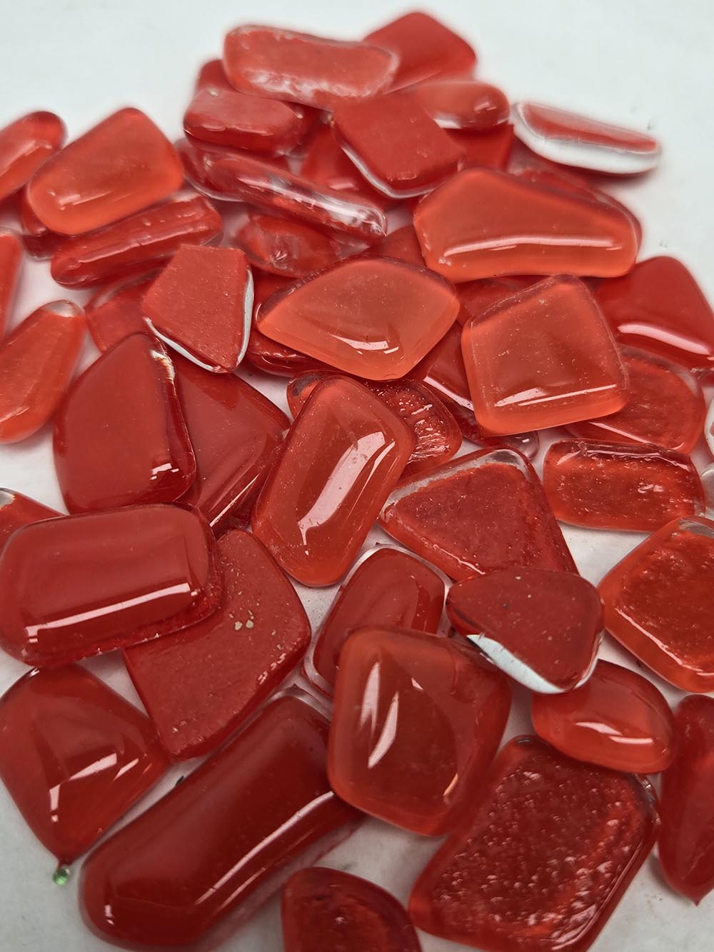 COE 96 Compatible Bulk glass fusing Cabochon. Tangerine Red. 50 grams (1.76oz)