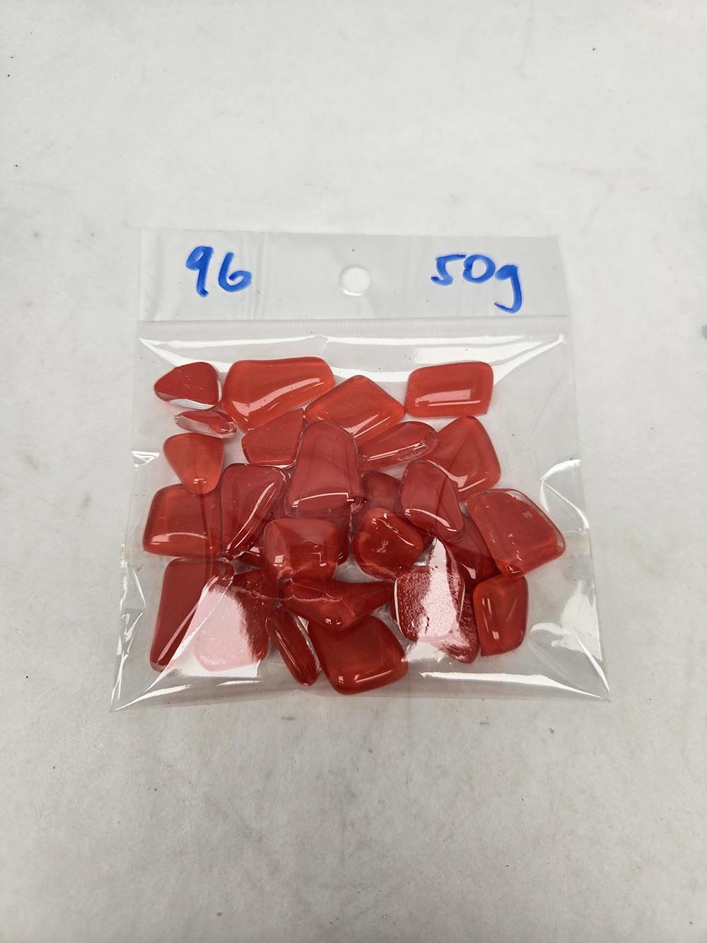 COE 96 Compatible Bulk glass fusing Cabochon. Tangerine Red. 50 grams (1.76oz) - Image 2
