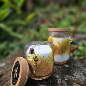 Candles in Metallic Amber Glass